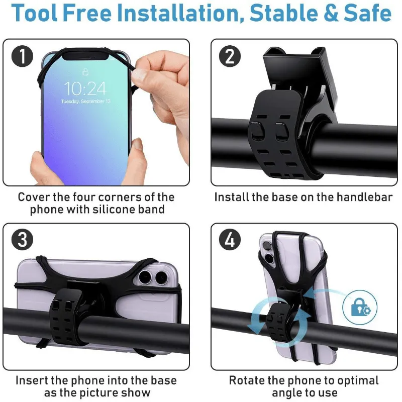 360 Rotation Silicone Bike Phone Holder for Outdoor Cycling