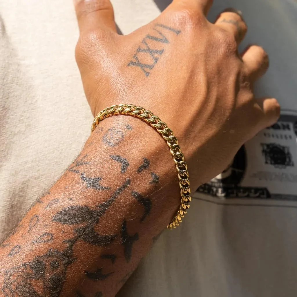6mm 8mm 14K Real Gold Plated Miami Cuban Link Chain Bracelet 316L Stainless Steel Thick Hypoallergenic Hip Hop Jewelry for Mens Women Christmas Birthday Gift