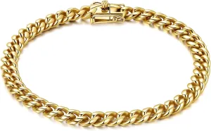 6mm 8mm 14K Real Gold Plated Miami Cuban Link Chain Bracelet 316L Stainless Steel Thick Hypoallergenic Hip Hop Jewelry for Mens Women Christmas Birthday Gift