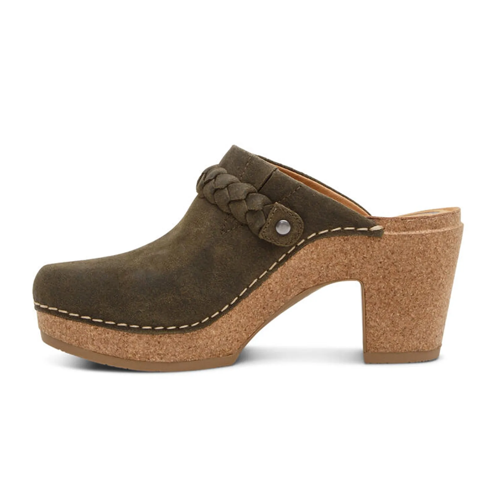 Aetrex Corey Heeled Clog (Women) - Olive Leather