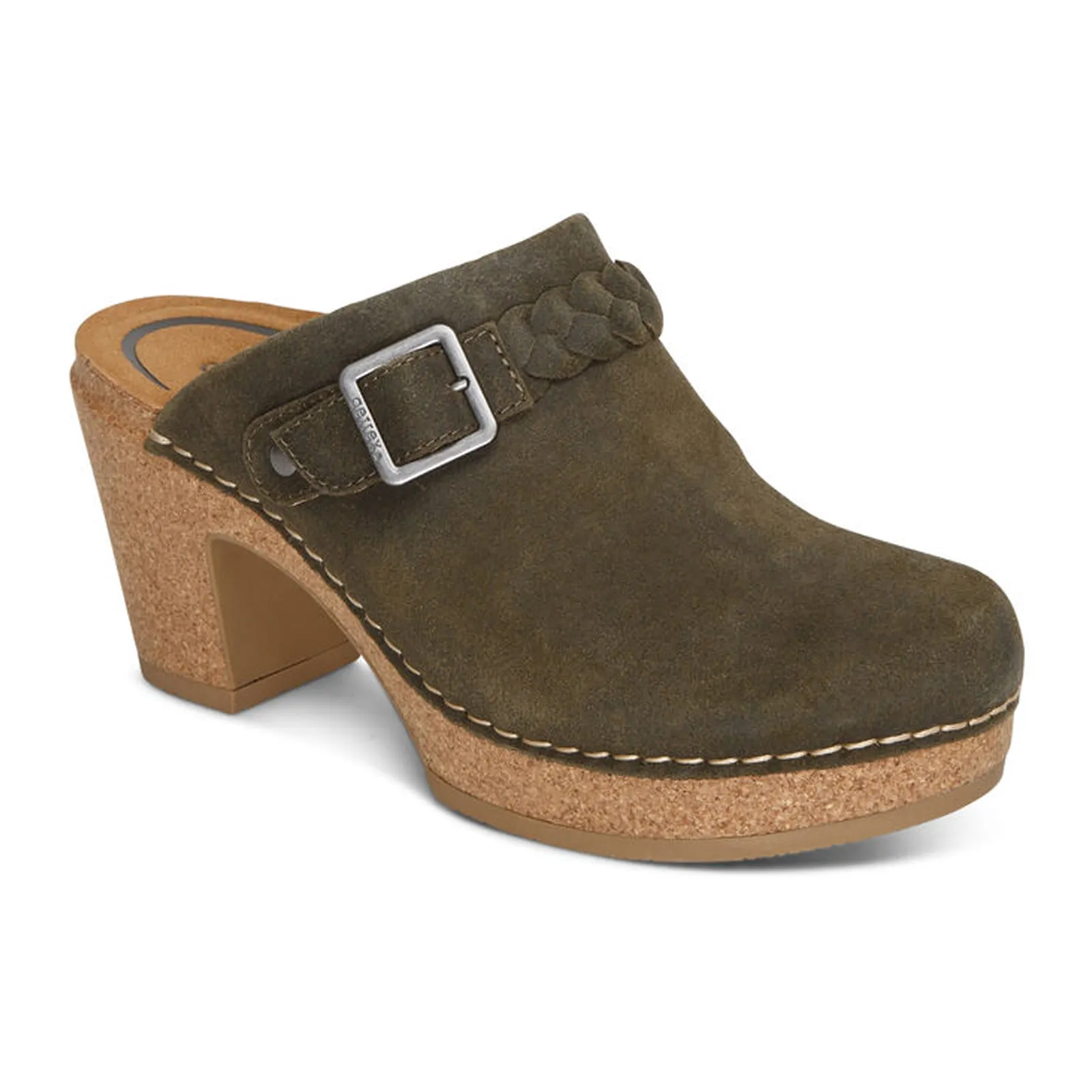 Aetrex Corey Heeled Clog (Women) - Olive Leather