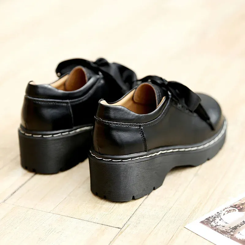 Aiertu Lace-up Retro Uniform Shoes Loafers College Style Jk Small Leather Shoes Brown Vintage Lace Round Head Women's Lolita Shoe