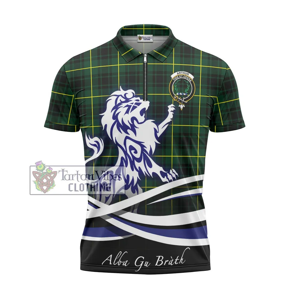Arthur Modern Tartan Zipper Polo Shirt with Alba Gu Brath Regal Lion Emblem