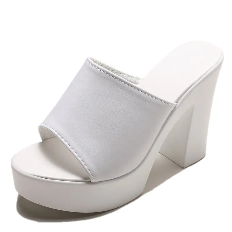Back to College   Fashion Summer Women Elegant 7CM High Heel Sandals Peep Toe Platform Shoes   Chunky Heel Shoes Lady Thick Heel 34-40