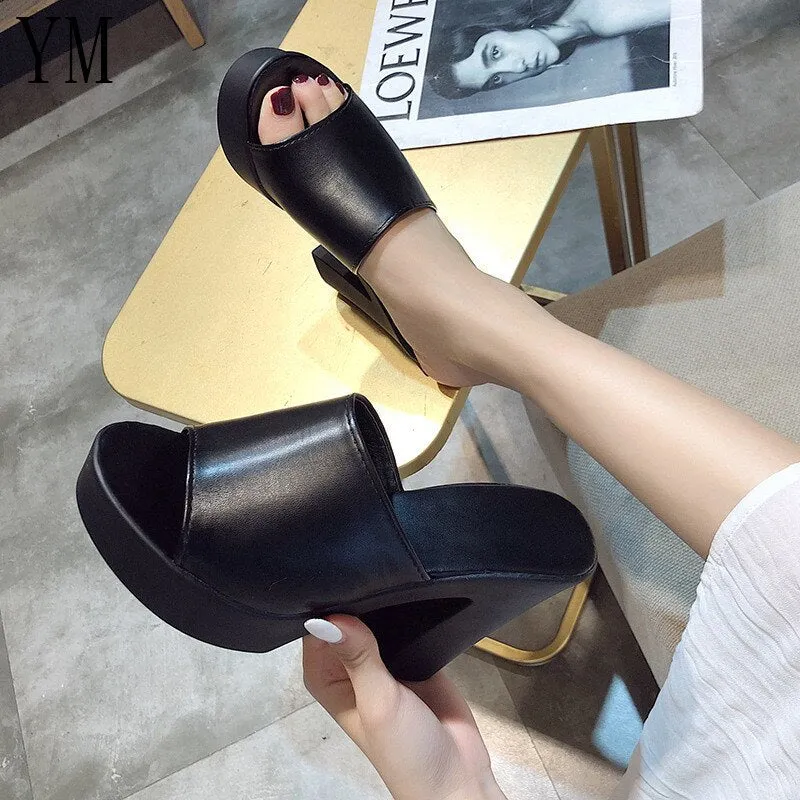 Back to College   Fashion Summer Women Elegant 7CM High Heel Sandals Peep Toe Platform Shoes   Chunky Heel Shoes Lady Thick Heel 34-40