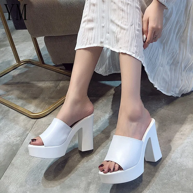 Back to College   Fashion Summer Women Elegant 7CM High Heel Sandals Peep Toe Platform Shoes   Chunky Heel Shoes Lady Thick Heel 34-40