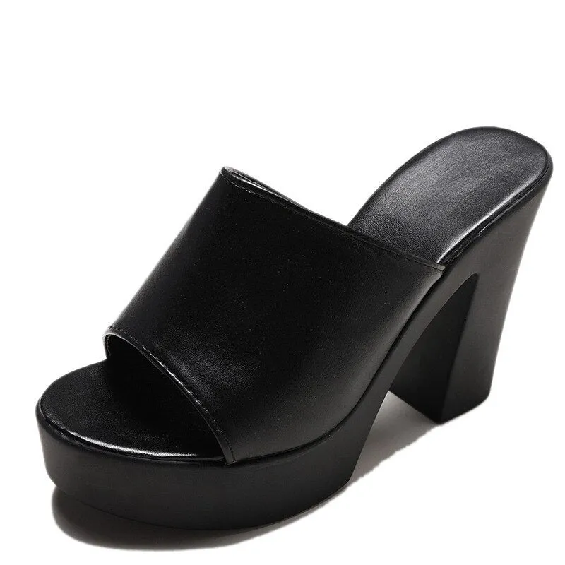 Back to College   Fashion Summer Women Elegant 7CM High Heel Sandals Peep Toe Platform Shoes   Chunky Heel Shoes Lady Thick Heel 34-40