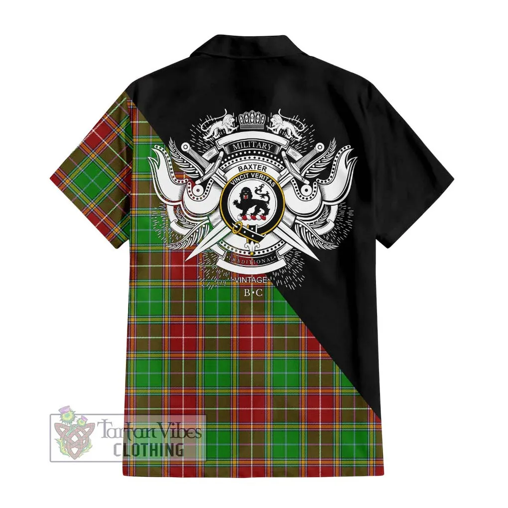 Baxter Modern Tartan Short Sleeve Button Shirt with Family Crest and Military Logo Style