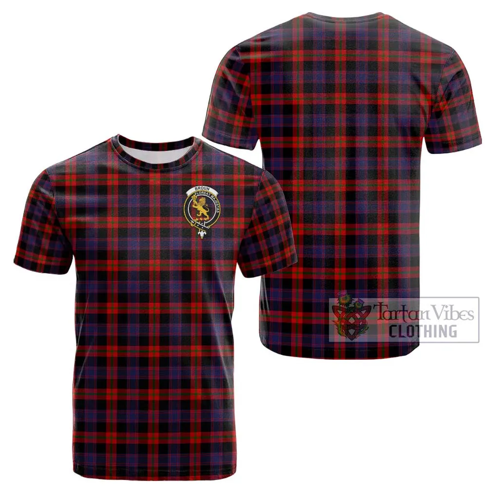 Broun Modern Tartan Cotton T-Shirt with Family Crest