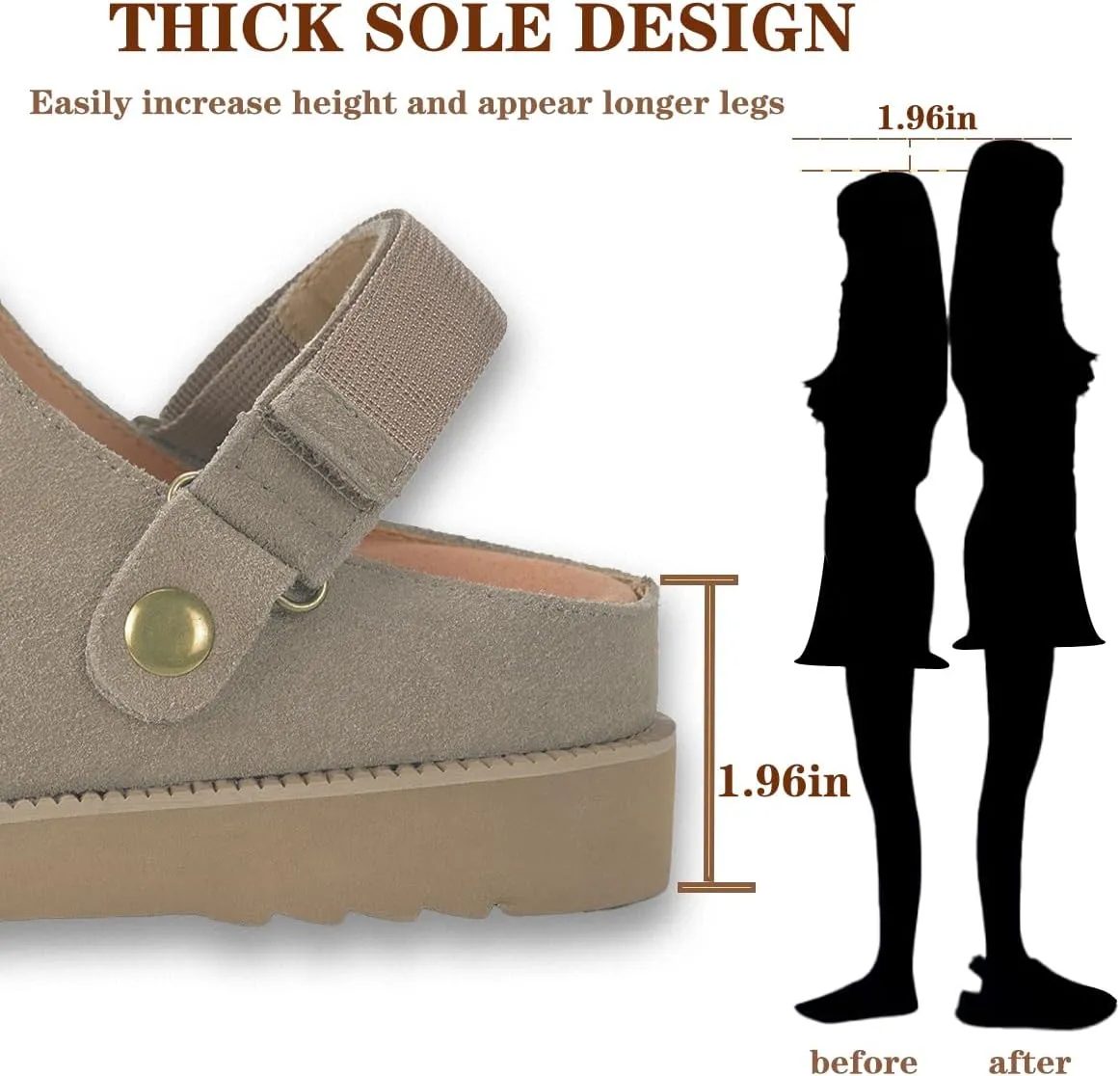 Clogs for Women Platform Clogs Slippers Classic Suede Leather Mules with Arch Support Comfortable Slip-on Sandals Shoes for Indoor Outdoor