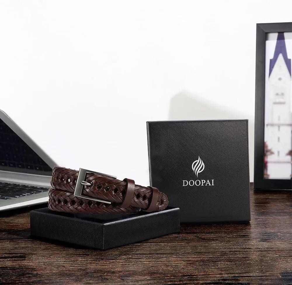 DOOPAI Mens Belts, Braided Leather Dress Belt,Woven Braided Belts for Gift Men Casual Jeans Golf