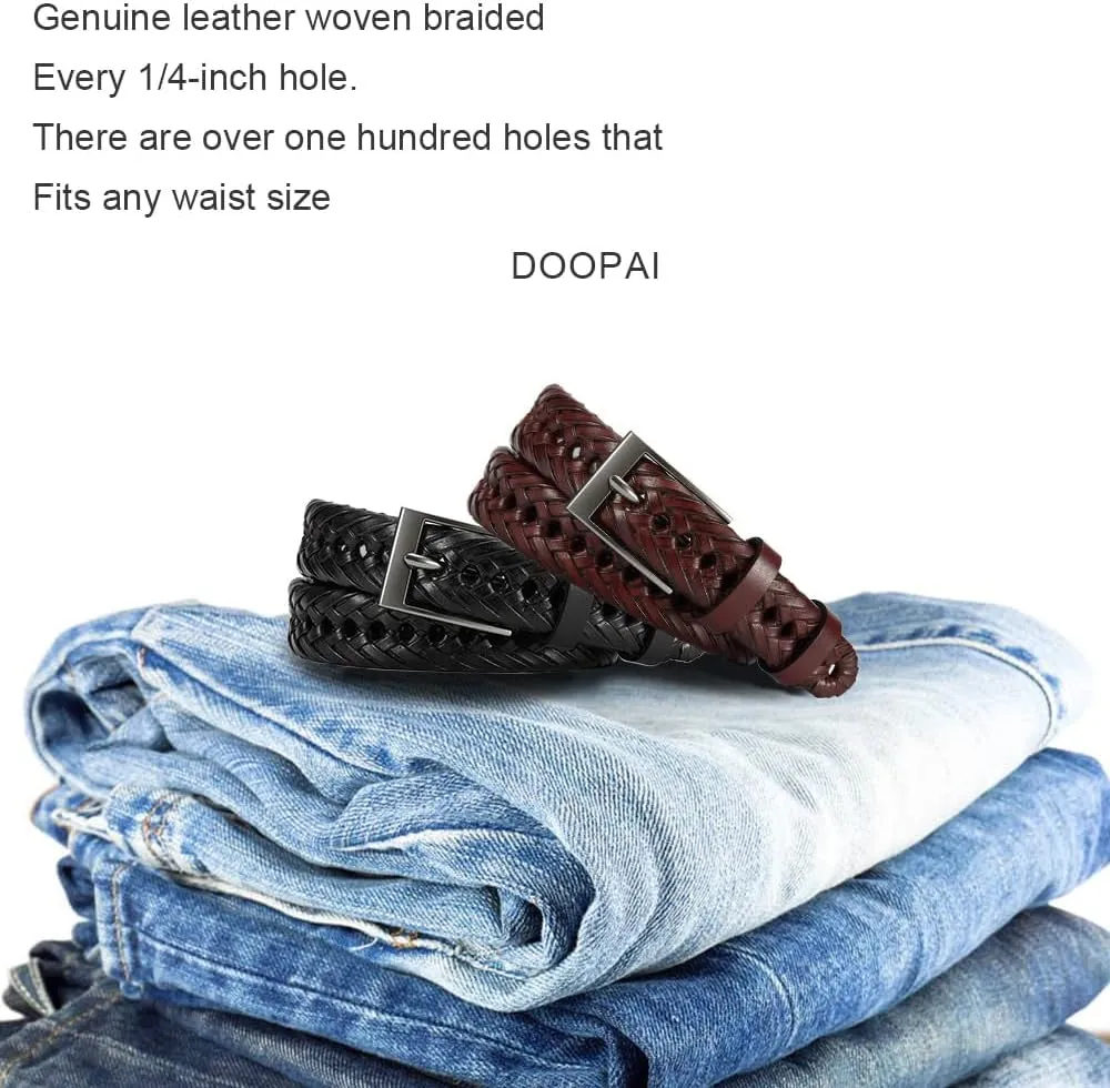 DOOPAI Mens Belts, Braided Leather Dress Belt,Woven Braided Belts for Gift Men Casual Jeans Golf