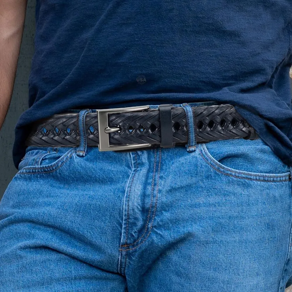 DOOPAI Mens Belts, Braided Leather Dress Belt,Woven Braided Belts for Gift Men Casual Jeans Golf
