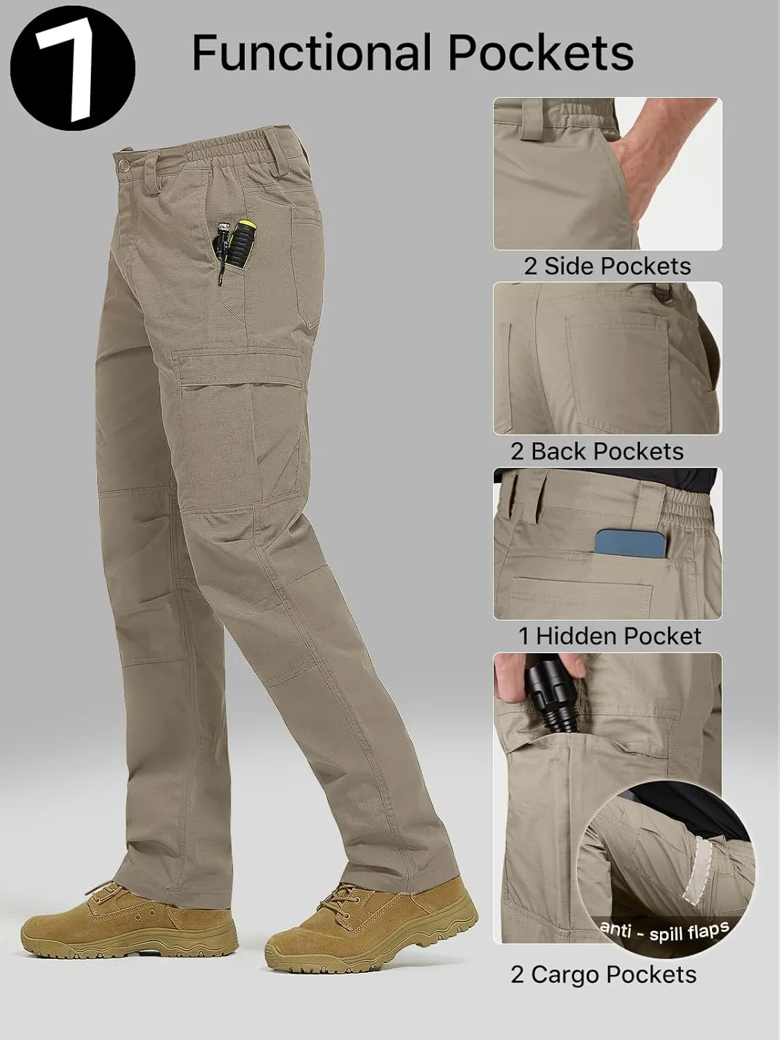 FREE SOLDIER Men's Cargo Pants Water Resistant Ripstop Tactical Pants for Men Work Pants Lightweight Outdoor Hiking Pants Men