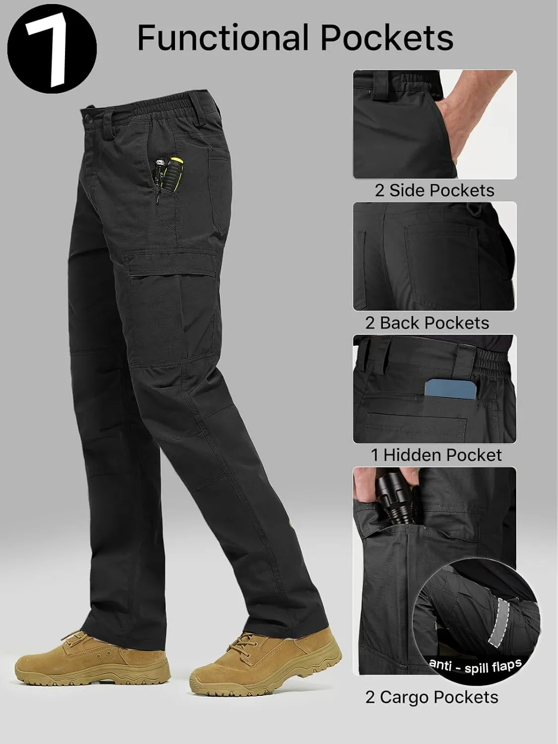 FREE SOLDIER Men's Cargo Pants Water Resistant Ripstop Tactical Pants for Men Work Pants Lightweight Outdoor Hiking Pants Men