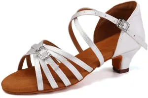 Gilrs Latin Dance Shoes Tan Low Heel Tango Salsa Ballroom Dance Practice Shoes