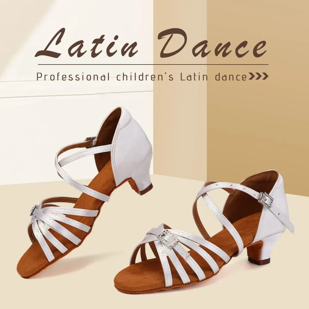Gilrs Latin Dance Shoes Tan Low Heel Tango Salsa Ballroom Dance Practice Shoes