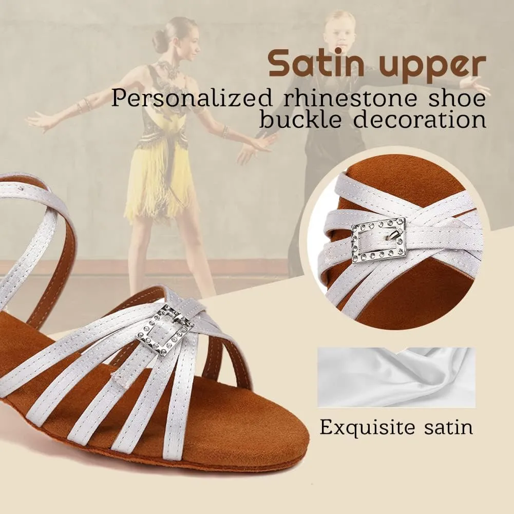 Gilrs Latin Dance Shoes Tan Low Heel Tango Salsa Ballroom Dance Practice Shoes
