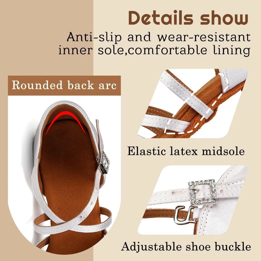 Gilrs Latin Dance Shoes Tan Low Heel Tango Salsa Ballroom Dance Practice Shoes