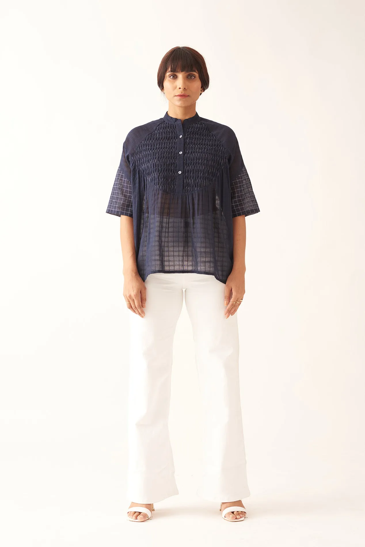 Handloom Women's Half sleeves Blue Top