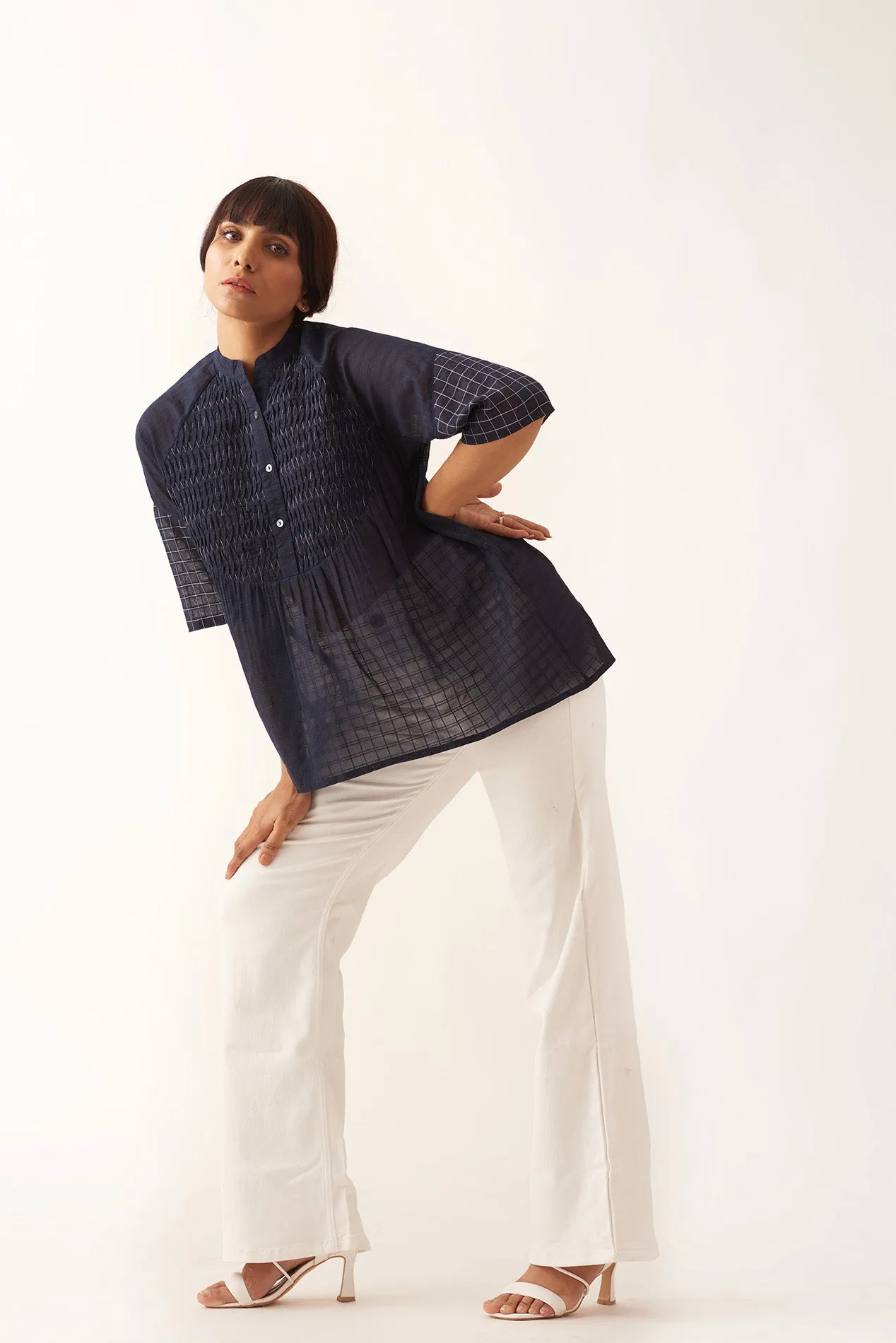 Handloom Women's Half sleeves Blue Top