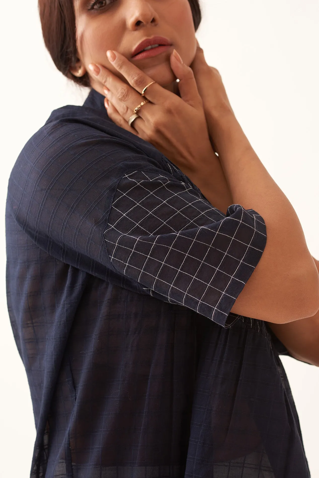 Handloom Women's Half sleeves Blue Top