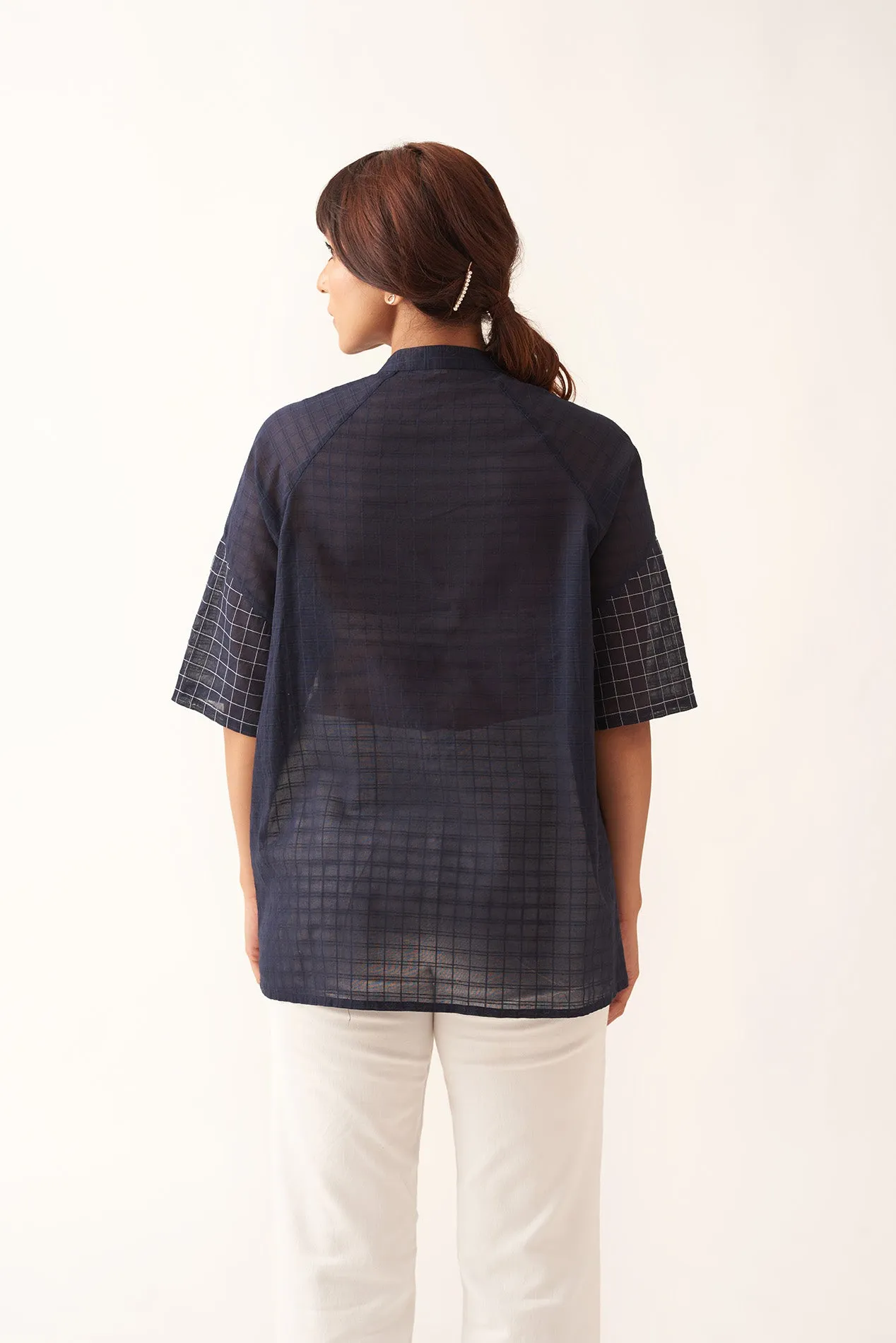 Handloom Women's Half sleeves Blue Top