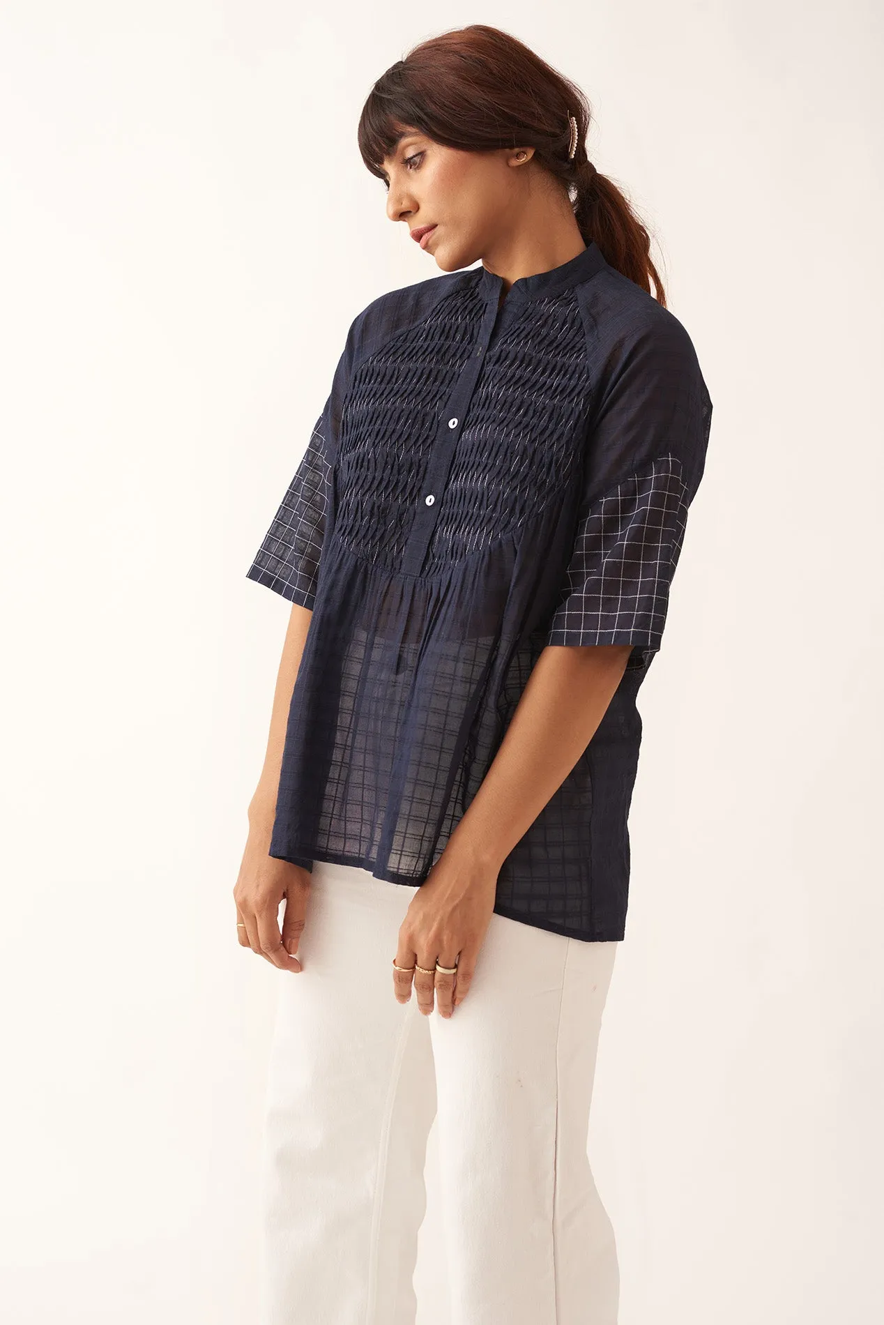 Handloom Women's Half sleeves Blue Top