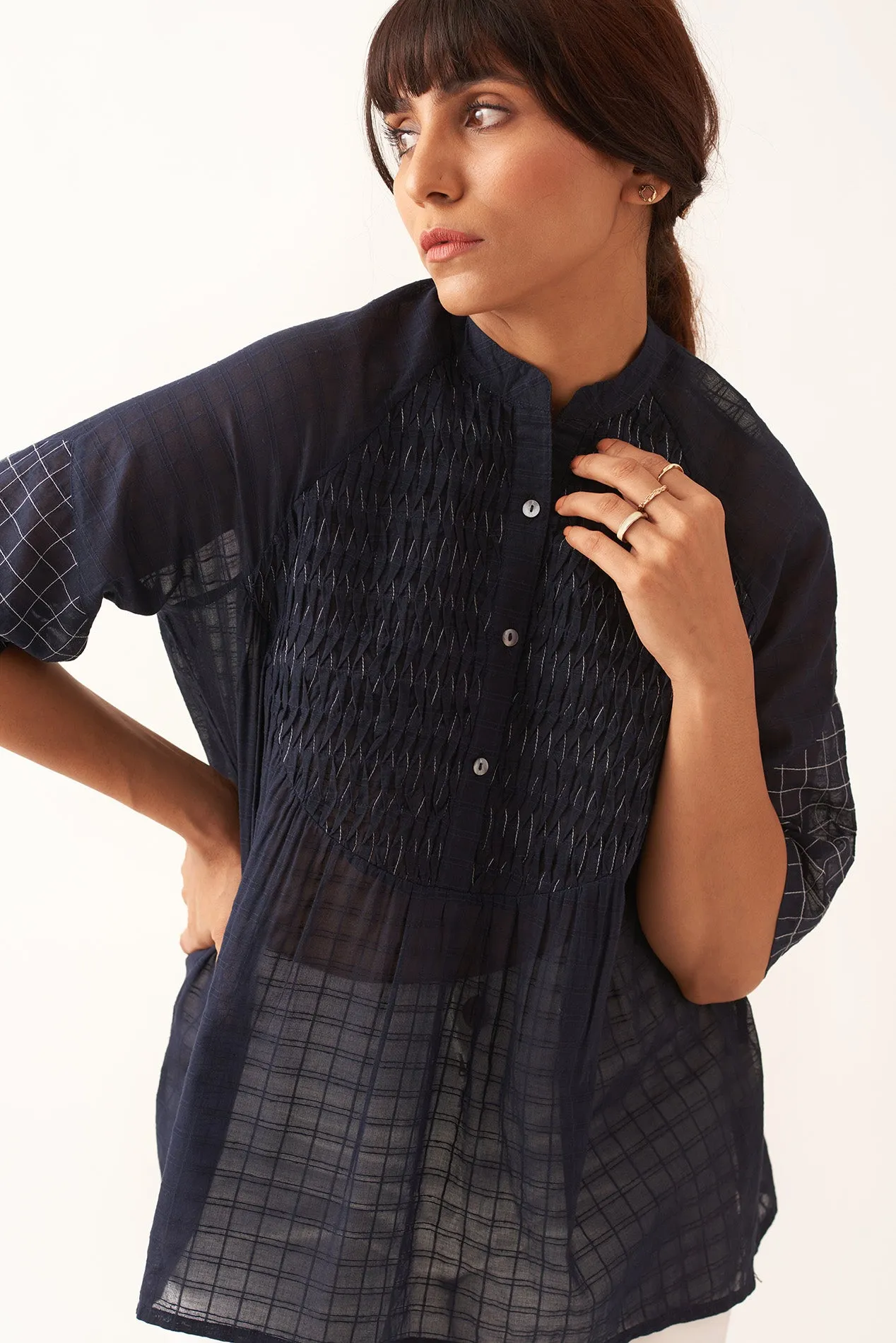 Handloom Women's Half sleeves Blue Top