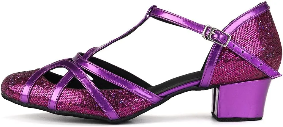 HIPPOSEUS Women's Latin Dance Shoes Champagne Closed Toe Sparkle Low Heel Ballroom Salsa Tango Dance Performance Shoes,Model 2040