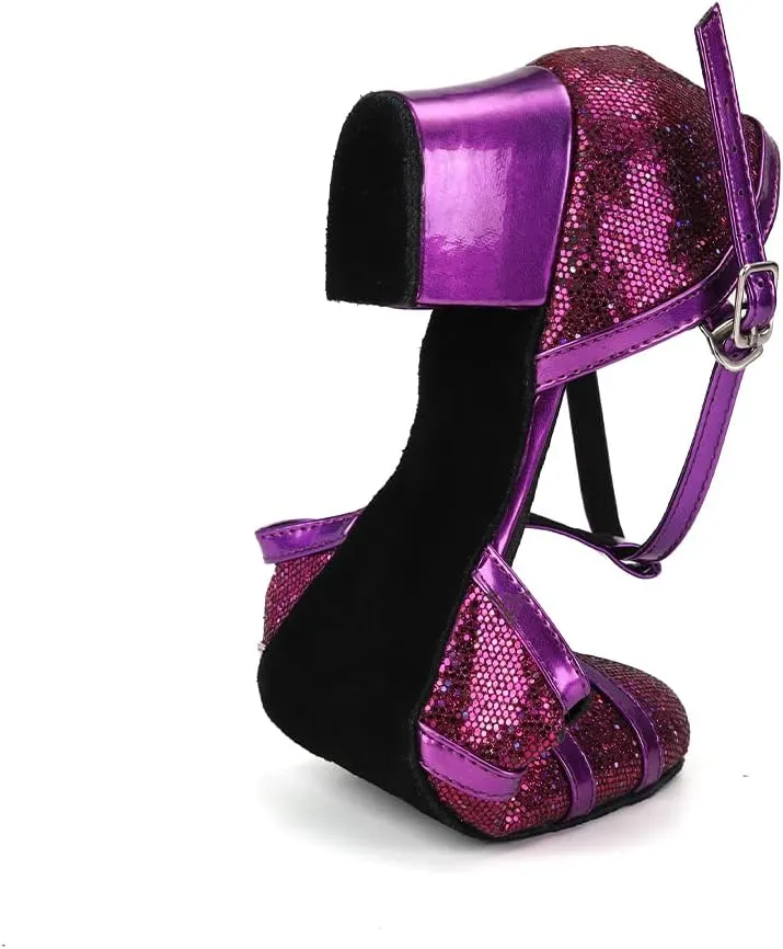 HIPPOSEUS Women's Latin Dance Shoes Champagne Closed Toe Sparkle Low Heel Ballroom Salsa Tango Dance Performance Shoes,Model 2040