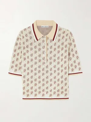 Metallic jacquard-knit polo shirt