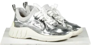 Miu Miu Metallic Silver Logo Heel Run Metal Tech Trainers UK 6 EU 39 👠