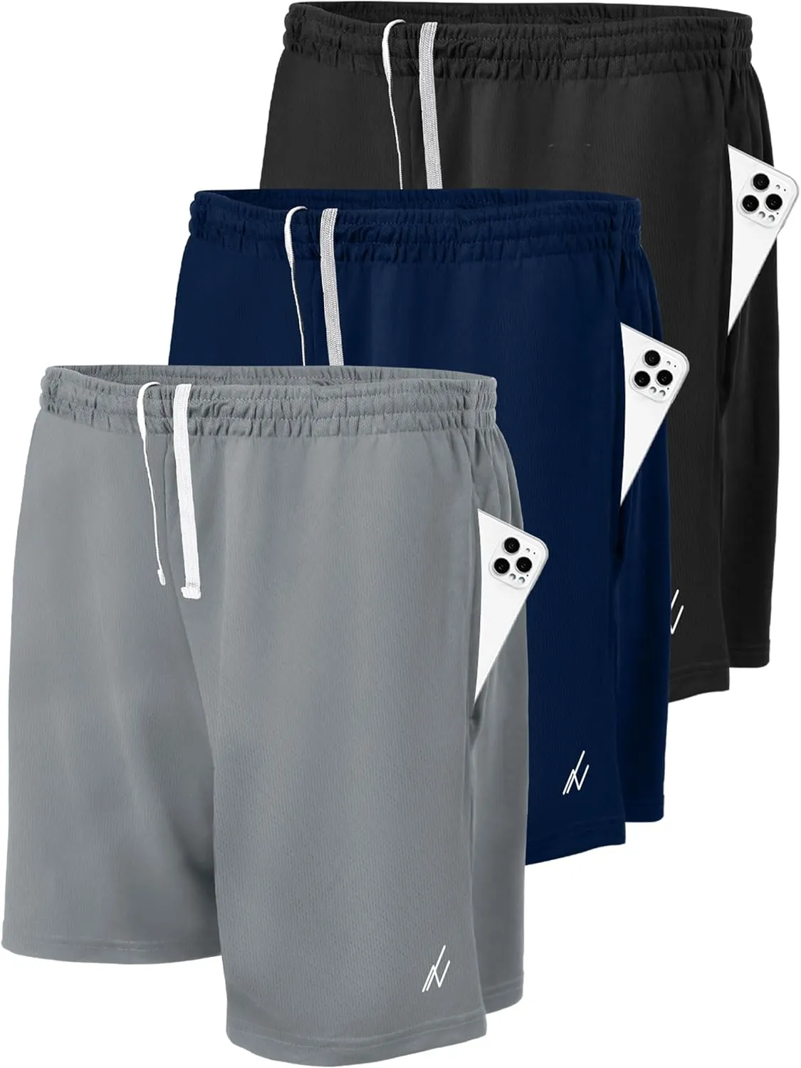 NY Threads 3 Pack Men's Athletic Shorts Quick Dry Lightweight Workout Running Gym Shorts with Pockets