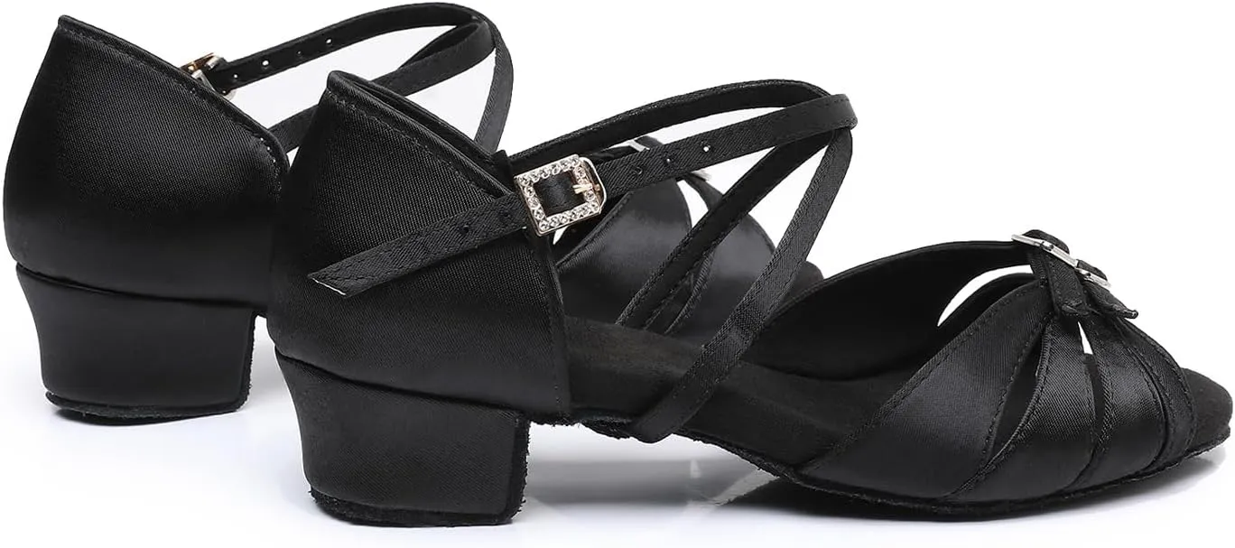 Rosefinch Latin Dance Shoes for Girls Adjustable 1.4" Low Heel Girls Dance Shoes Salsa Tango Practice