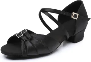 Rosefinch Latin Dance Shoes for Girls Adjustable 1.4" Low Heel Girls Dance Shoes Salsa Tango Practice