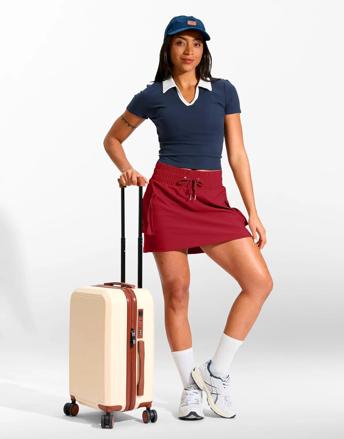 SANTINY 14" Cargo Skorts for Women with 4 Pockets Drawstring High Waisted Golf Hiking Skirt for Casual Summer Travel