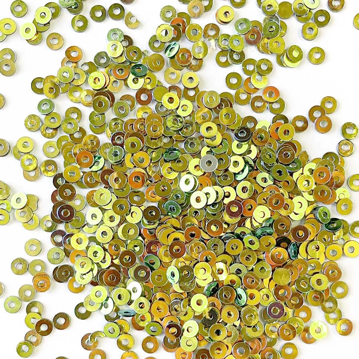 Sequins - Flat - Circle - 4mm - Shiny Green with Copper and Gold Lights (S260)