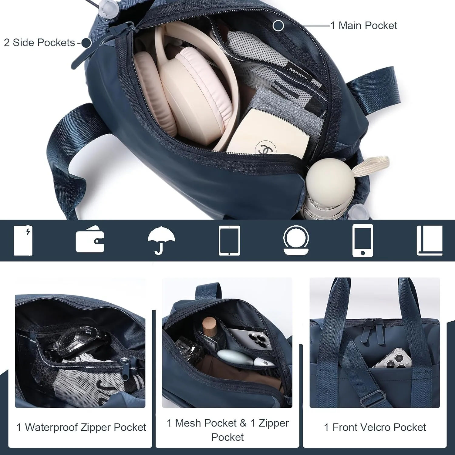 Small Gym Bag for Women, Mini Crossbody Gym Duffle Bag with Wet Compartment, Carry on Gym Tote Bag for Workout Dance Sport Travel (Mini-Blue)
