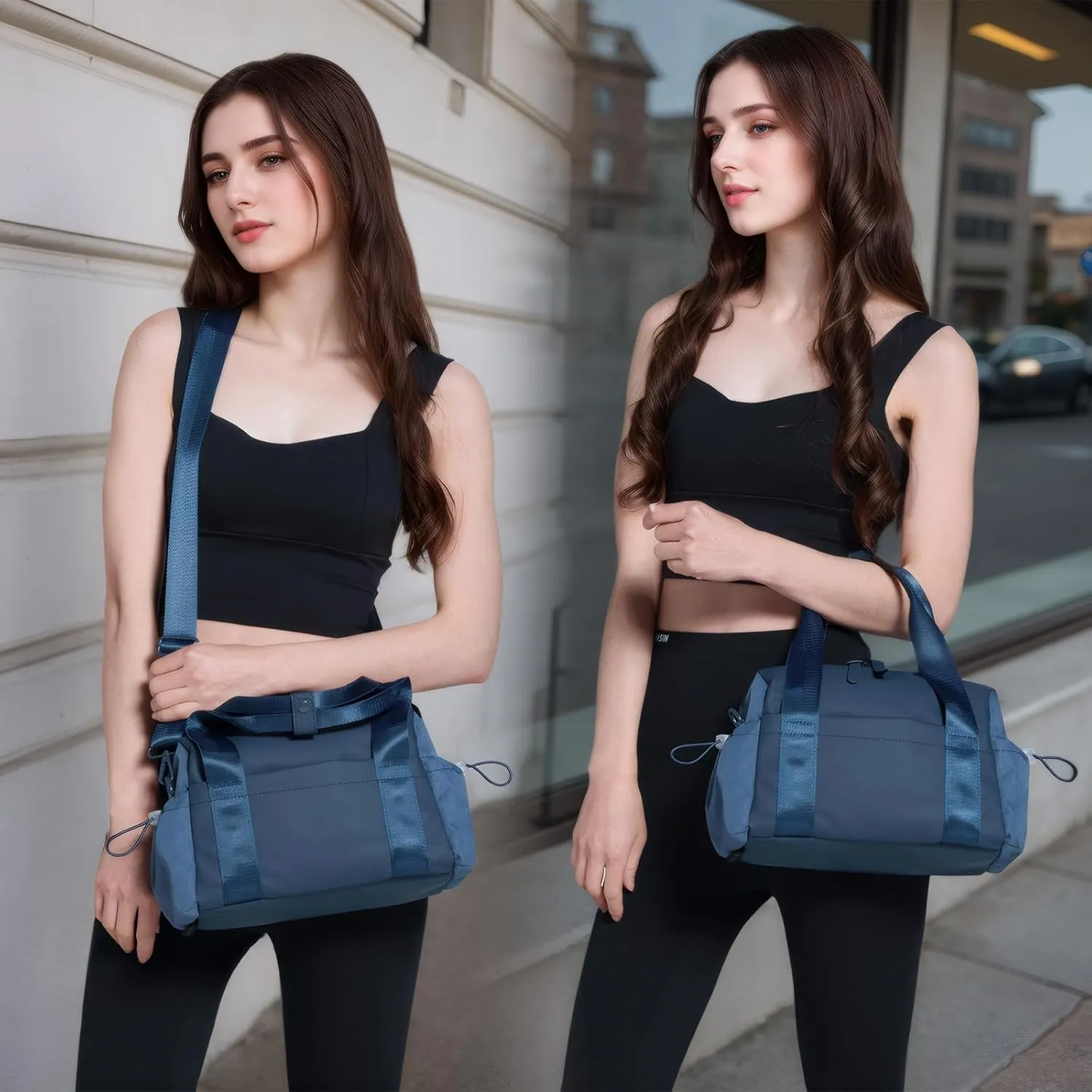 Small Gym Bag for Women, Mini Crossbody Gym Duffle Bag with Wet Compartment, Carry on Gym Tote Bag for Workout Dance Sport Travel (Mini-Blue)