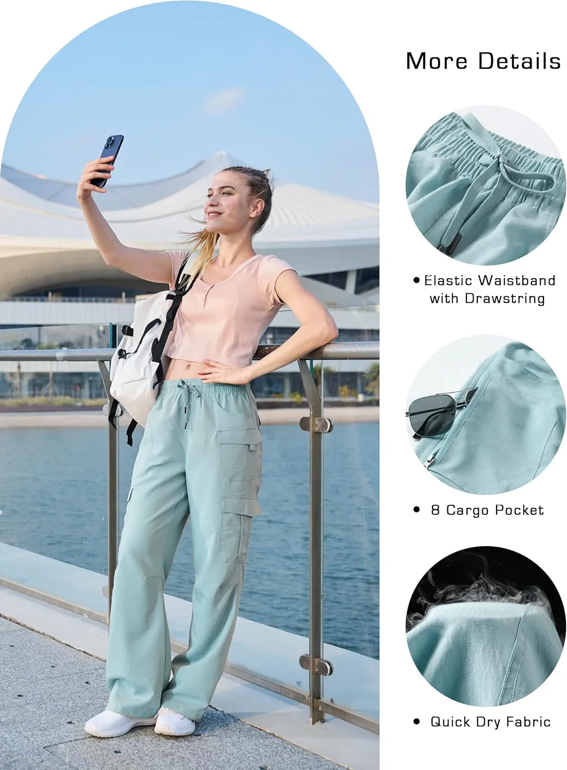Women's Cargo Hiking Pants Lightweight Casual Quick Dry Straight Leg Camping Travel Pant for Work Golf with Multi-Pocket
