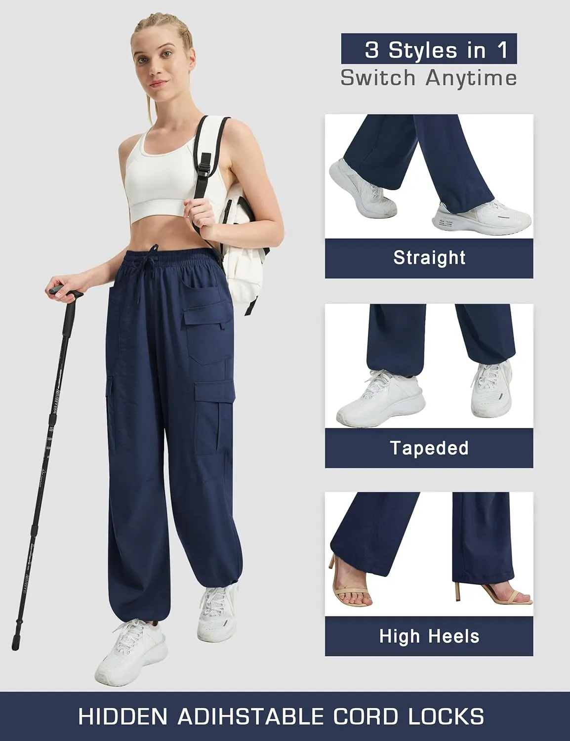 Women's Cargo Hiking Pants Lightweight Casual Quick Dry Straight Leg Camping Travel Pant for Work Golf with Multi-Pocket