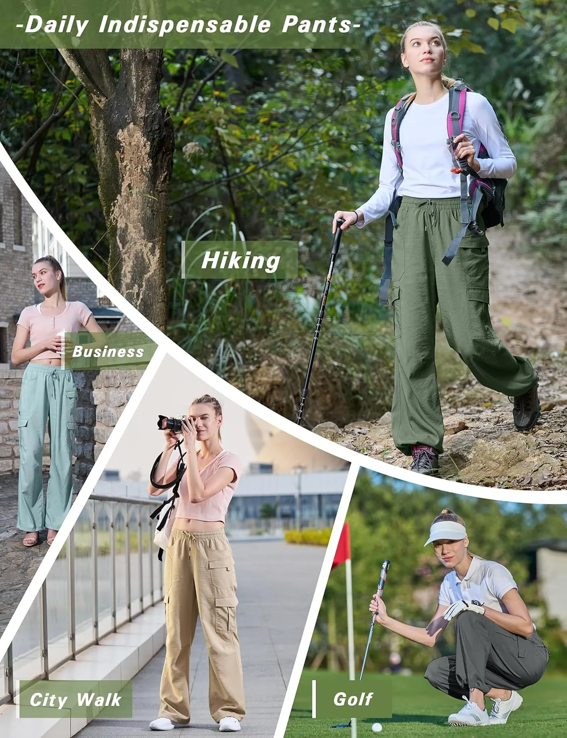 Women's Cargo Hiking Pants Lightweight Casual Quick Dry Straight Leg Camping Travel Pant for Work Golf with Multi-Pocket