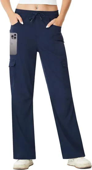 Women's Cargo Hiking Pants Lightweight Casual Quick Dry Straight Leg Camping Travel Pant for Work Golf with Multi-Pocket