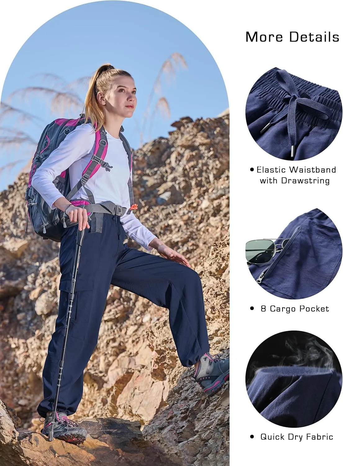Women's Cargo Hiking Pants Lightweight Casual Quick Dry Straight Leg Camping Travel Pant for Work Golf with Multi-Pocket
