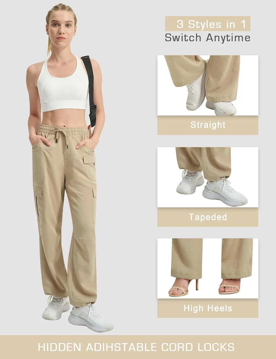 Women's Cargo Hiking Pants Lightweight Casual Quick Dry Straight Leg Camping Travel Pant for Work Golf with Multi-Pocket