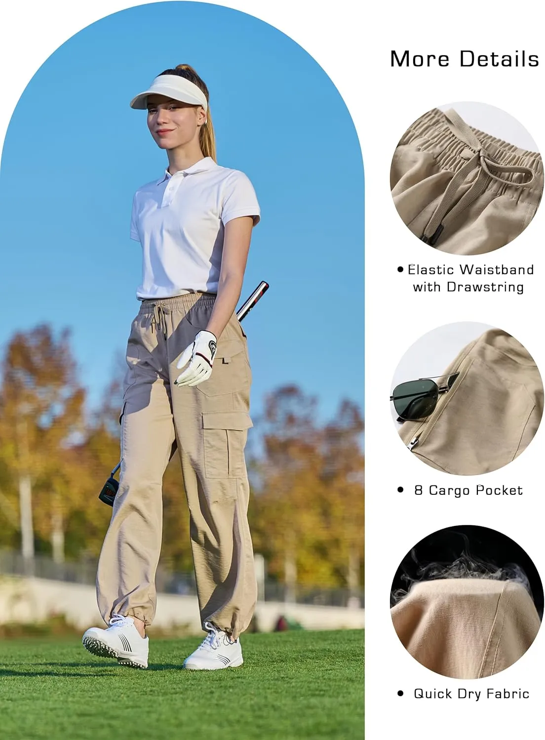 Women's Cargo Hiking Pants Lightweight Casual Quick Dry Straight Leg Camping Travel Pant for Work Golf with Multi-Pocket