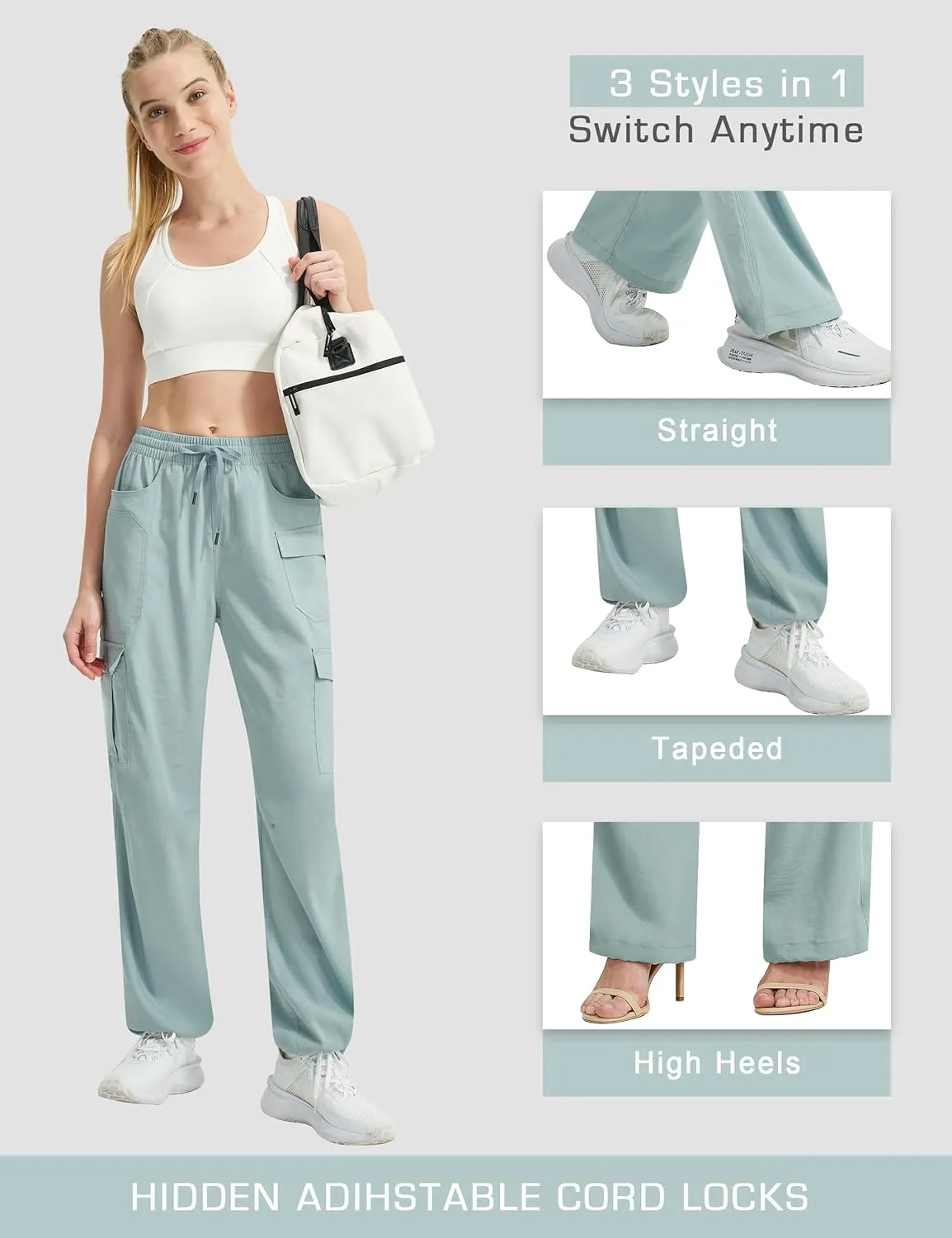 Women's Cargo Hiking Pants Lightweight Casual Quick Dry Straight Leg Camping Travel Pant for Work Golf with Multi-Pocket