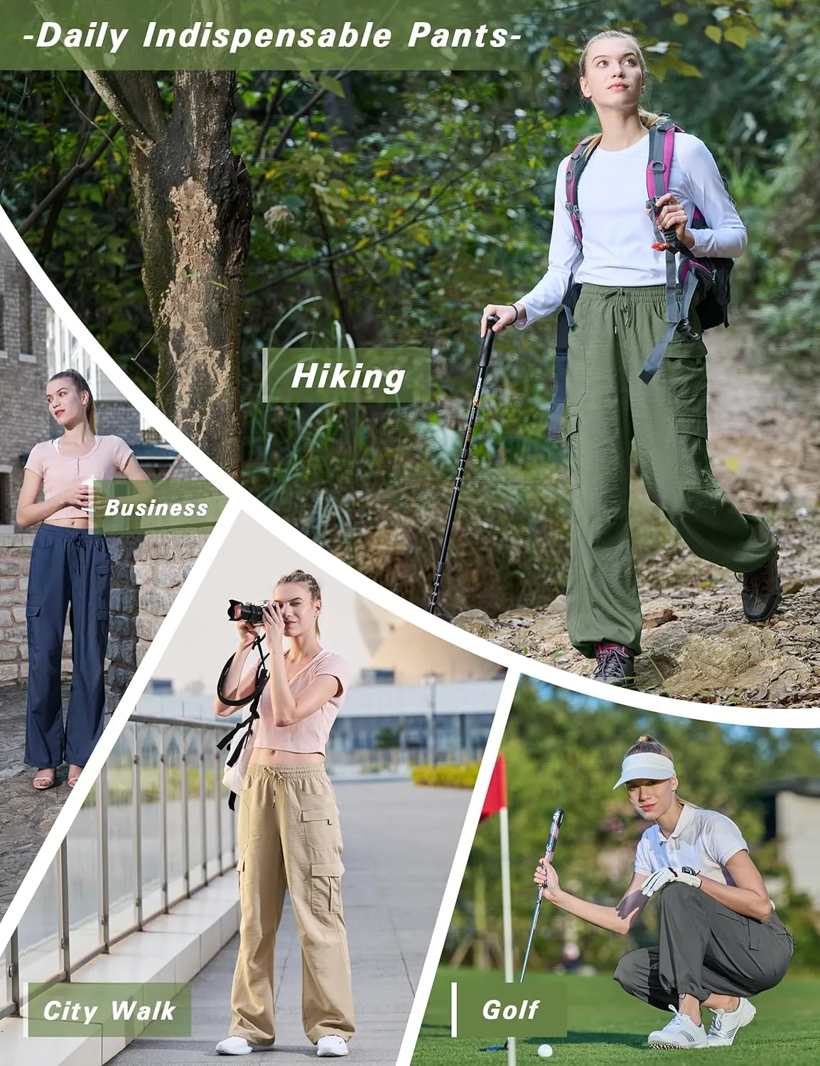 Women's Cargo Hiking Pants Lightweight Casual Quick Dry Straight Leg Camping Travel Pant for Work Golf with Multi-Pocket