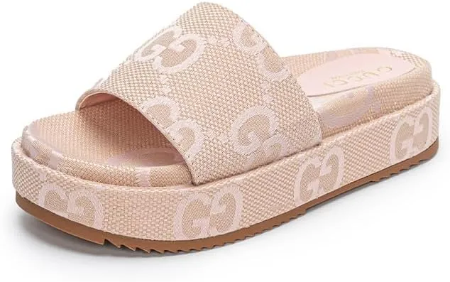 Women's Platform Slides Canvas Sandals Comfortable Open Toe Sandals for Summer Beach